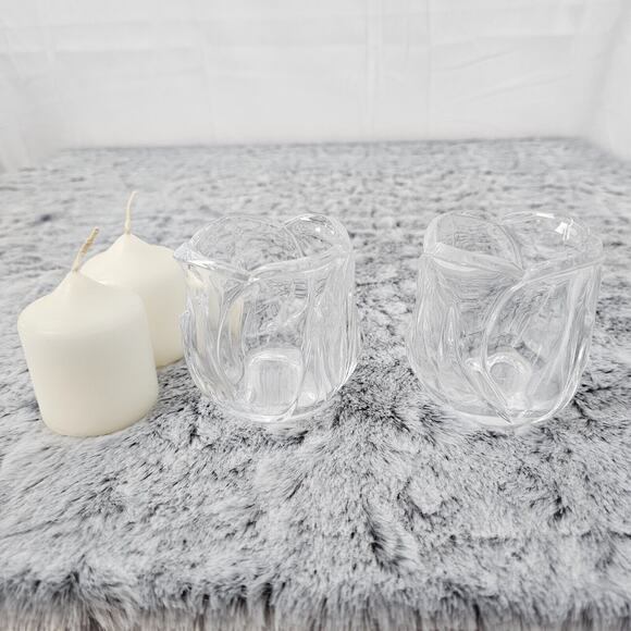 Set of 2 3 inch Lead Crystal Cottage Light Votive Candle Holder Tea Light - Picture 3 of 6